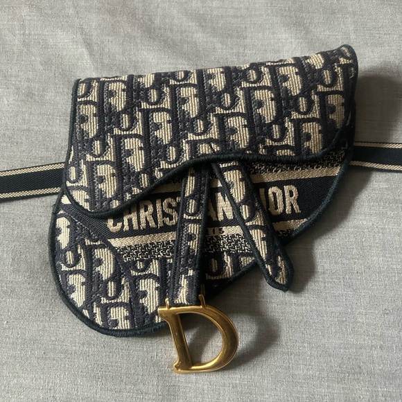 Dior Saddle Bag in Navy and Cream with Gold Detail - Picture 1 of 7